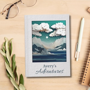 Carnet de voyage personnalisé pour enfants, diplômés · Camping aux États-Unis, style artistique découpé, remise des diplômes d'une année sabbatique, famille nièce neveu 50 États Roadtrip