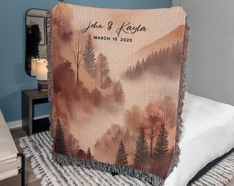 Personalized Anniversary Blanket: Outdoorsy Couple Gift, Cottagecore Tapestry