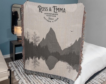 Custom Woven Anniversary Blanket, Personalized Wedding Gift, Outdoorsy couples, Cotton anniversary