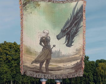 Throne of Glass Inspired Woven Blanket, Manon & Abraxos Tapestry Throw, TOG Fandom Gift, Cozy Booktok, Decor for Book Lovers, SJM Throw