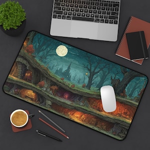 Schreibtischmatte - Untertage Mine Fantasy Dungeons and Dragons Setting Zwerge Mining Dark Haunted Forest, mysteriöses Mauspad, Gamingpad, bg3