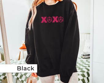 Dungeons and Dragons D20 XOXO Embroidered Sweatshirt,Valentine's Sweatshirt, Galentine's Sweatshirt,XOXO shirt,Gift for Her, baldur's gate 3