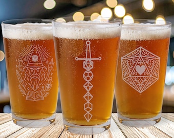 Engraved DnD Pint Glass, Customizable Dungeons and Dragons Mug