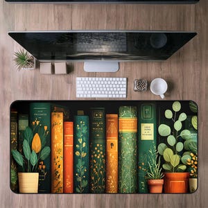 Wizard&#39;s Bookshelf Desk Mat, Vintage Fantasy Bookcase Desk Pad, Sorcerer&#39;s Library Mousepad,Witchy Potion Shop Desk Topper, Cottagecore gift