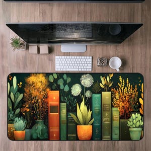 Wizard&#39;s Bookshelf Desk Mat, Vintage Fantasy Bookcase Desk Pad, Sorcerer&#39;s Library Mousepad,Witchy Potion Shop Desk Topper, Cottagecore gift