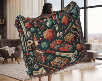 DND Woven BLANKET, Dungeons and Dragons blanket, d&d blanket, Dragon Blanket, Dnd Gifts, dnd bedding, Nerdy Blanket, Gaming blanket, blanket
