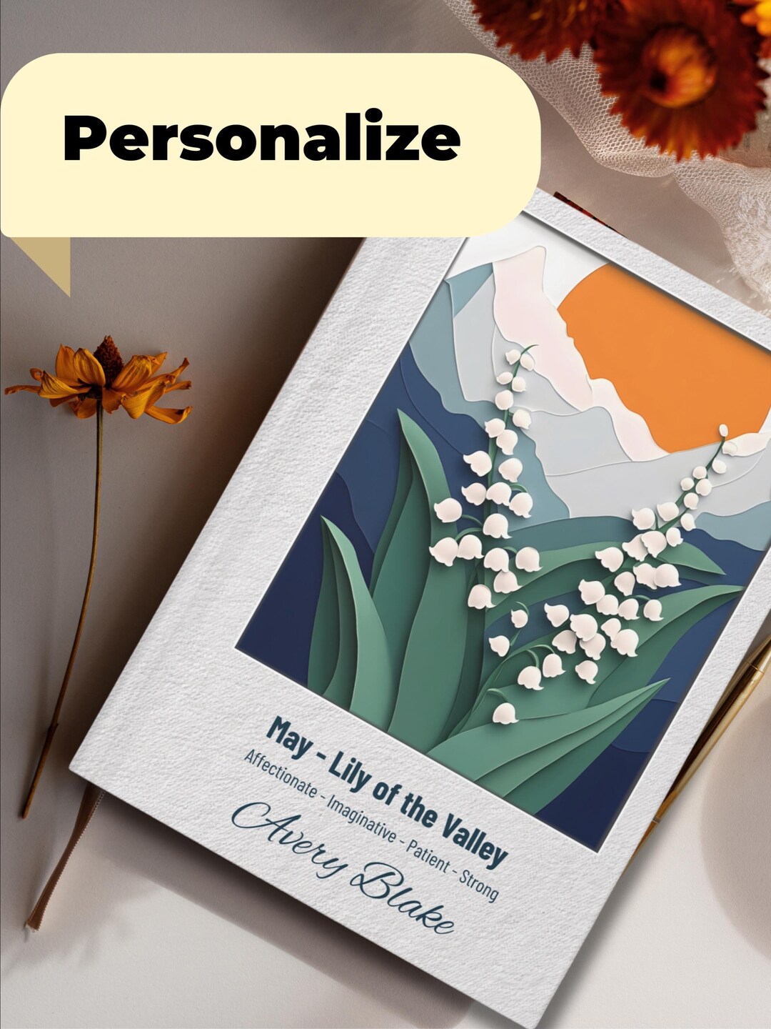 Birth Month Flower Journal - Personalized Name Notebook - Custom Floral ...