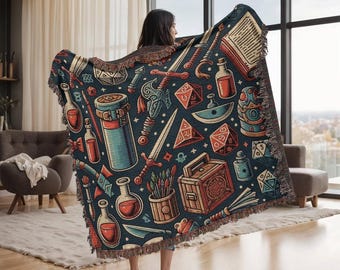 DND Woven BLANKET, Dungeons and Dragons blanket, d&d blanket, Dragon Blanket, Dnd Gifts, dnd bedding, Nerdy Blanket, Gaming blanket, blanket