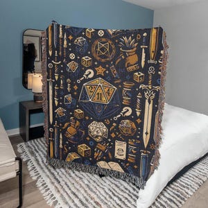 Multiple Color Options DND Woven BLANKET, Dungeons and Dragons blanket, d&d blanket, Dragon Blanket, Dnd Gifts, dnd bedding, Nerdy Blanket,