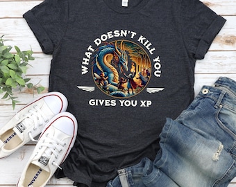 What Doesn't Kill You Gives You XP Shirt, Funny Game Tee, D20 Shirt, Critical, D&D Shirt, Game Shirt, bg3, baldurs gate 3,astarion,dnd shirt