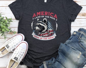 Funny 4th of July Shirt Png, Feral & Free Raccoon Shirt, American Feral Girl Summer Meme Shirt,Patriotic Independence Day Gift, trash panda