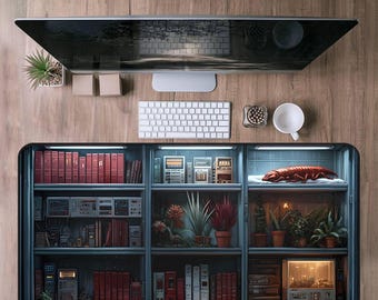 Book Desk Mat Bookish, Science Fiction Bookshelf Desk Mat, Large Mouse Pad with Sci-fi and Literature Design, Home Office Decor,Writer Gift