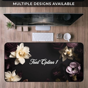 Desk Mat Mousepad, Flower Background Option 2 Font 2, Personalized Modern Gaming Pad, Colorful Office Decor, Custom Name Large Keyboard Mat,