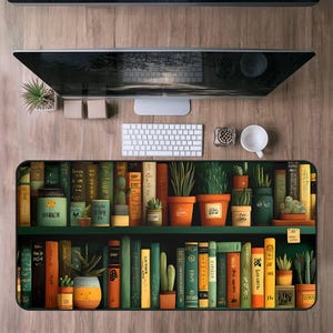 Book Desk Mat Bookish, Floral Bookshelf Desk Mat, Large Mouse Pad with Botanical and Literature Design, Home Office Decor,Writer Gift,Witchy
