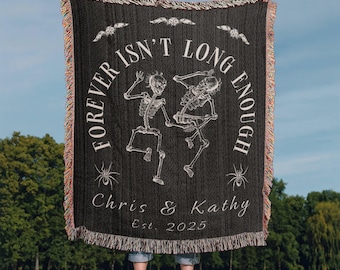 Custom Personalized Skeleton Blanket For Couples, Halloween Wedding Gift, Halloween Cotton Anniversary Gift,Gift for Husband and Wife,spooky