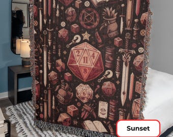 Multiple Color Options DND Woven BLANKET, Dungeons and Dragons blanket, d&d blanket, Dragon Blanket, Dnd Gifts, dnd bedding, Nerdy Blanket,