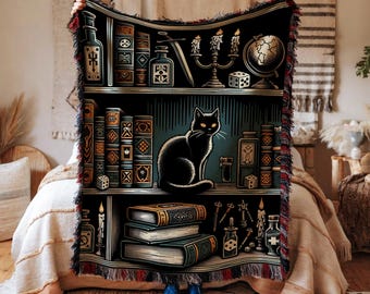 Book Lover Tapestry Blanket,Library Blanket Goth Home Decor Dark Academia Book Lovers Gift Witchy Room Decor Vintage Book Lover Tapestry,cat