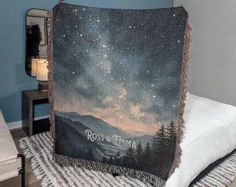Outdoorsy Couple Blanket Nature Lovers Engagement Gift Adventure Couples Anniversary Personalized Mountain Woven Cotton Fringe Throw Blanket