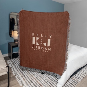 Personalized Jacquard Woven Cotton Throw Blanket, Custom Name Blanket