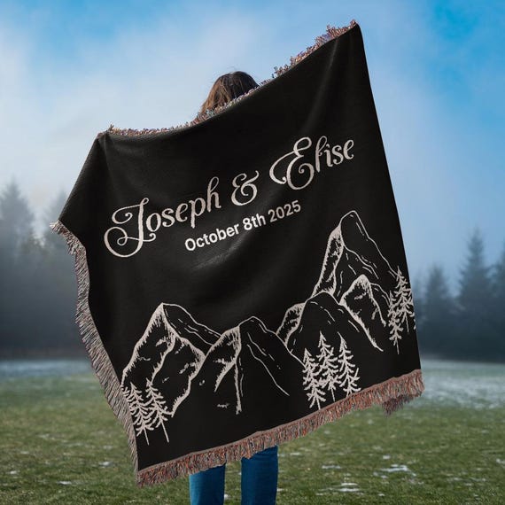 Personalized Mountain Throw Blanket, Nature Lovers Woven Cotton
