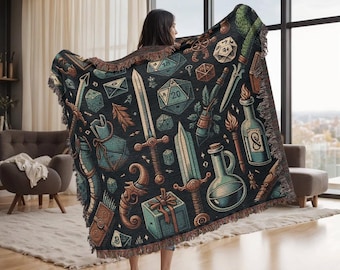 COPERTA tessuta DND, coperta Dungeons and Dragons, coperta d&d, coperta drago, regali Dnd, biancheria da letto Dnd, coperta nerd, coperta da gioco, coperta