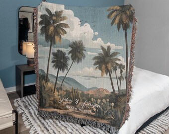 Outdoorsy Couple Blanket Nature Lovers Engagement Gift Adventure Couples Anniversary Personalized Mountain Woven Cotton Fringe Throw Blanket