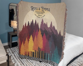Custom Woven Anniversary Blanket, Personalized Wedding Gift, Outdoorsy couples, Cotton anniversary