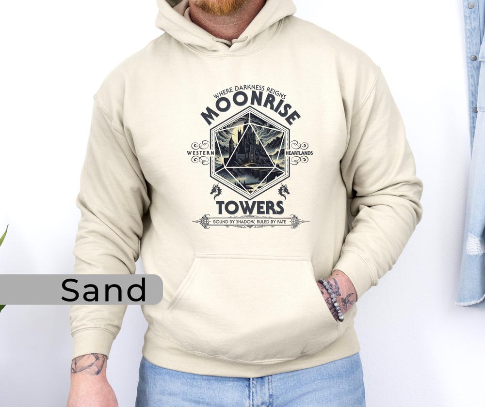 Moonrise Tower Dnd Hoodie, Dungeons Hoodie, Dragons Hoodie, D&D Hoodie, Dnd Sweatshirt, Dragon Hoodie, Dungeon Master Hoodie, D20 Hoodie. Peckshirt Style