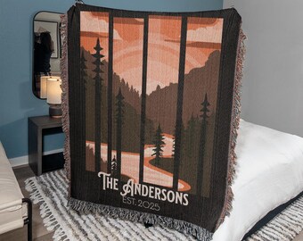 Personalized Anniversary Blanket: Outdoorsy Couple Gift, Cottagecore Tapestry