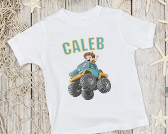 Maglietta Monster Truck personalizzata con nome per bambini, regalo Monster Truck per bambini piccoli, maglietta personalizzata, maglietta per ragazzi con camion personalizzato, maglietta Monster Truck fuoristrada