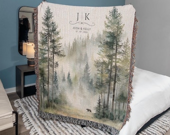 Outdoorsy Couple Blanket Nature Lovers Engagement Gift Adventure Couples Anniversary Personalized Mountain Woven Cotton Fringe Throw Blanket