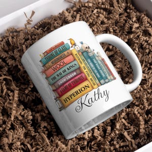 Custom Bookshelf Gothic mug, Personalized book coffee cup, Gift for Bookworm Readers, Bookish Merch for Librarian Teacher Mum Birthday Gift