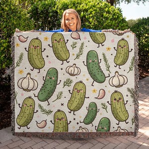 Youth/kid Woven Blanket with Pickles Design,Gift for Her,Christmas Gift,Birthday Gift,Pickle Lover Blanket,Child Gift,Pickle Pattern Blanket