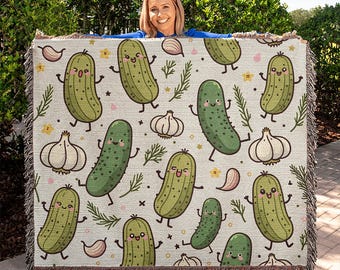 Youth/kid Woven Blanket with Pickles Design,Gift for Her,Christmas Gift,Birthday Gift,Pickle Lover Blanket,Child Gift,Pickle Pattern Blanket