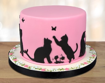 Set de siluetas de gato - 4 cortadores para pasteles, pasta de azúcar y fondant