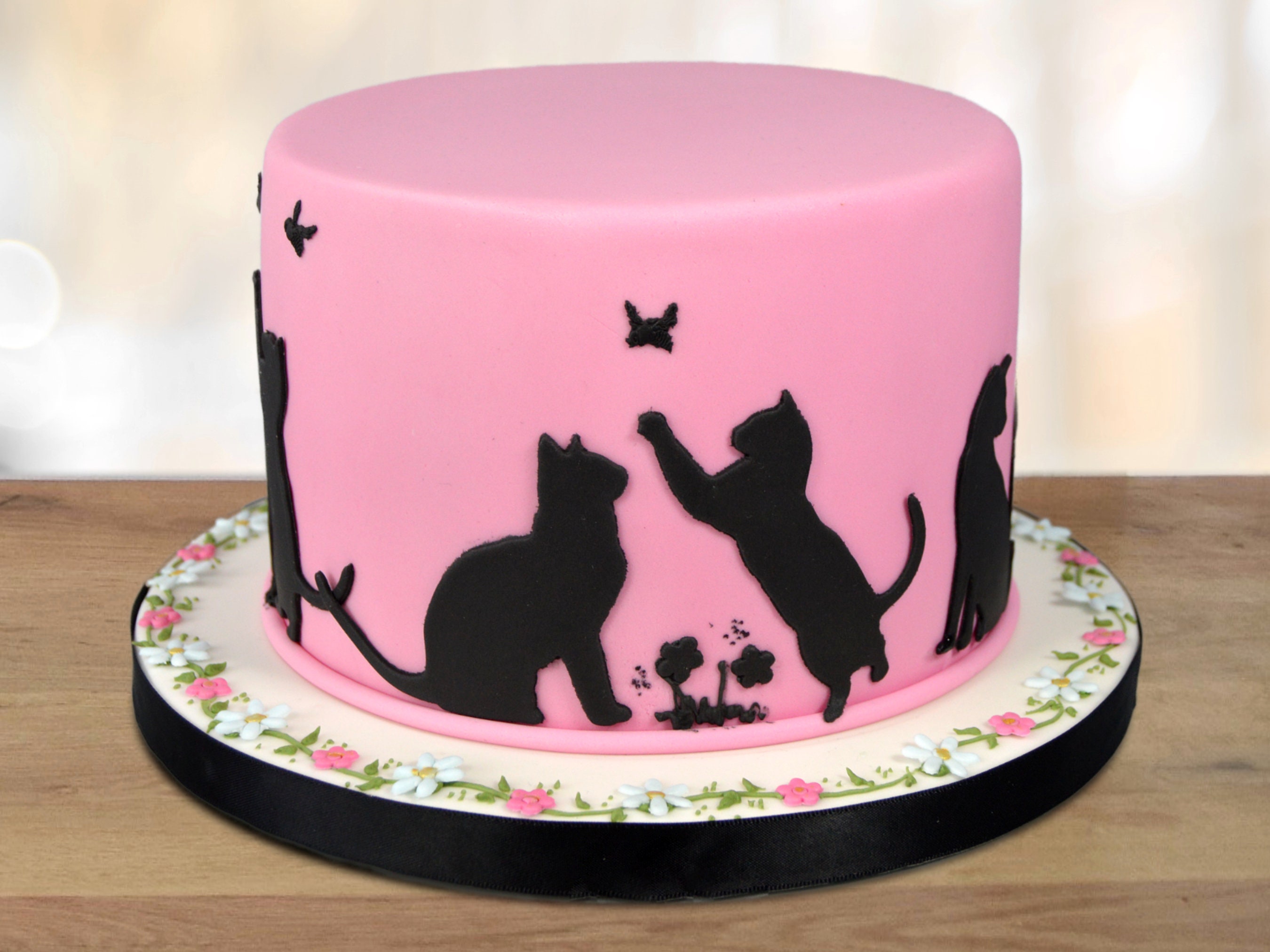Decorazione Per Torta Gatto Glitterato - Happy Birthday - Topper Per Torte A Forma Di Gatto Nero, 16,2x23,3 Cm
