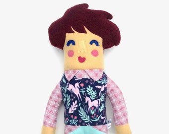 Cute art doll girl pink unicorn sweater stuffed animal plushie child friendly