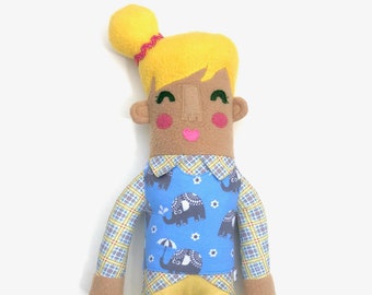 Super cute art doll girl stuffed animal blue elephant sweater