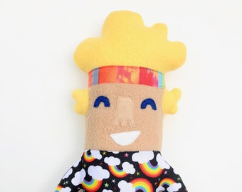 Zeke smiling boy plushie art doll stuffed animal headband baby gift