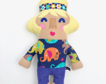 Super cute girl plushie stuffed animal doll boho hippie style