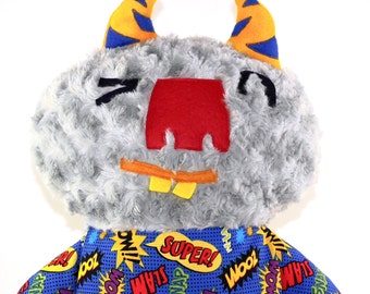 Oomph the Giant Monster Plush, creature, jumbo, lovie, plushie, stuffed animal, gray, t-shirt, soft