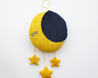 Moon and Stars plush mobile, baby gift, nursery gift, cute, bedroom, decor, moon, stars, plushie, nursery, stuffed animal
