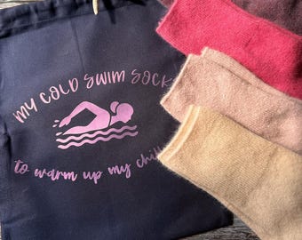 Personalized Angora  or Wool Socks Gift Set: Wild Swimmer, Iridescent Message on Bag