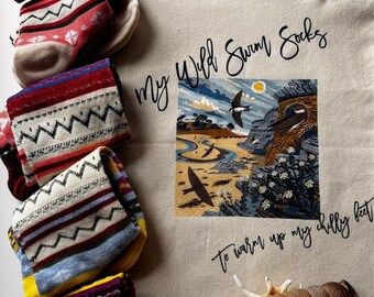 Wild Swimmer Gift Socks and Handmade Bag Personalized
