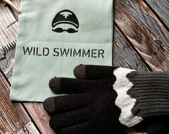 Wild Swimmer After Swim Warm Up Gloves Girls/Women's with Personalized Gift Bag.