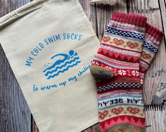 Cold Water After  Swim Socks & Drawstring Bag Gift Set - Beach Theme, Back in stock