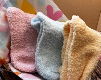 Pastel Fluffy Socks Gift Set, UK 5.5 EU 39, Gift Wrapped