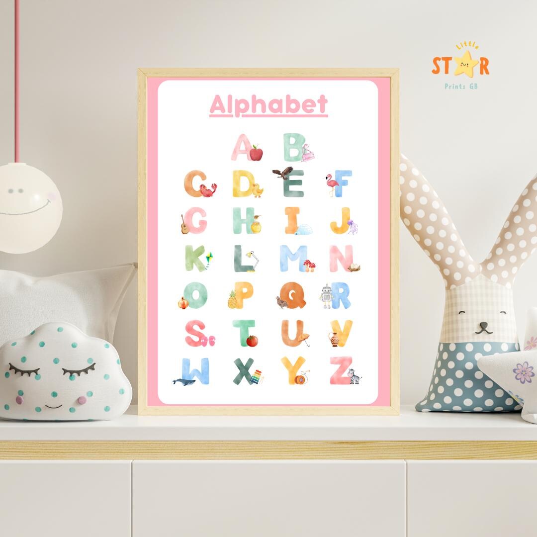 Childrens Alphabet Poster - Cute ABC Chart for Kids, Printable Alphabet ...