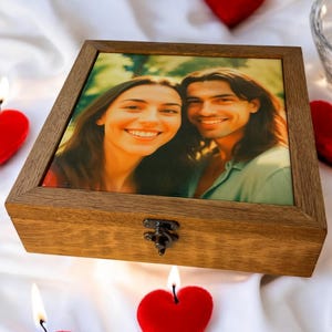 Personalized Photo Keepsake and Jewelry Box – Personalized Ceramic Lid Wooden , Birthdays and Anniversaries,Housewarming gift,Gift for her