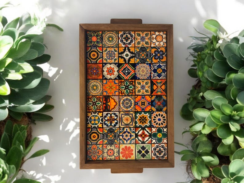 Gift-ready rustic wood tray with handles